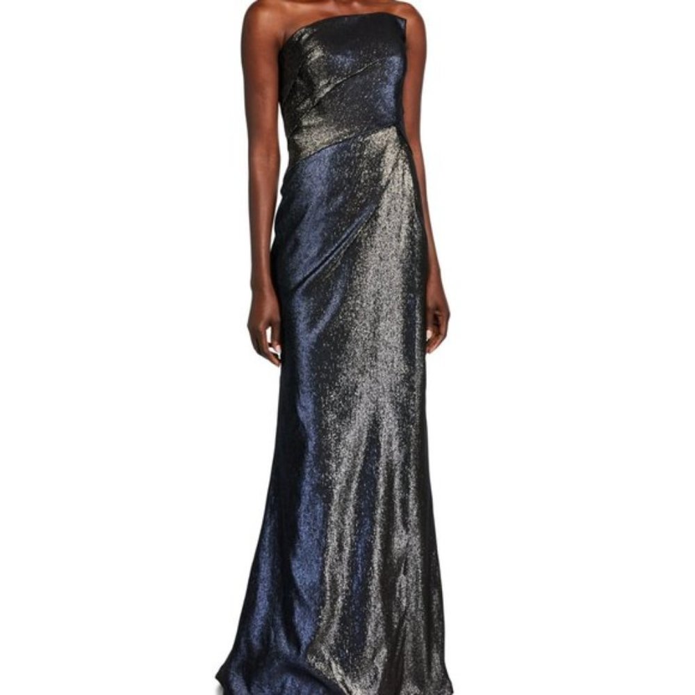 Rene Ruiz Strapless Bustier Side-Draped Gown